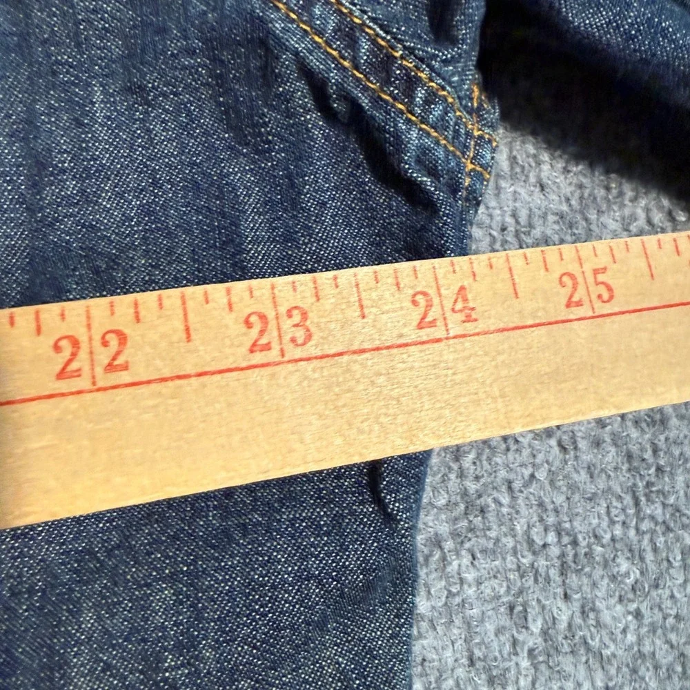 Levis Mens XL Blue Denim Western Long Sleeve Pearl Snap Shirt Medium Wash Cotton